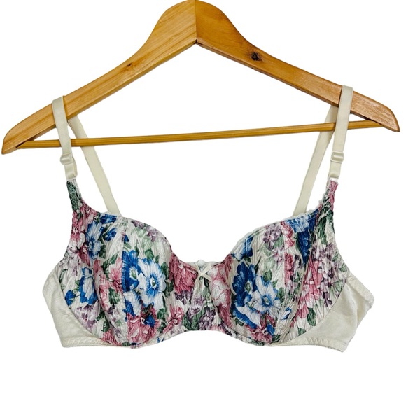 Bestform Vintage 70s Crinkle Satin Metallic Floral Printed Ruched Underwire Bra - Picture 14 of 14